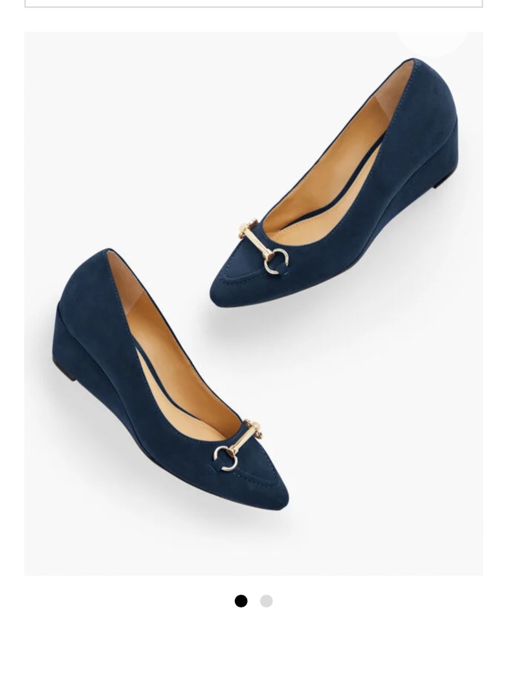 Talbots Navy Laney Suede Pointed-Toe Wedges with Gold Bit
